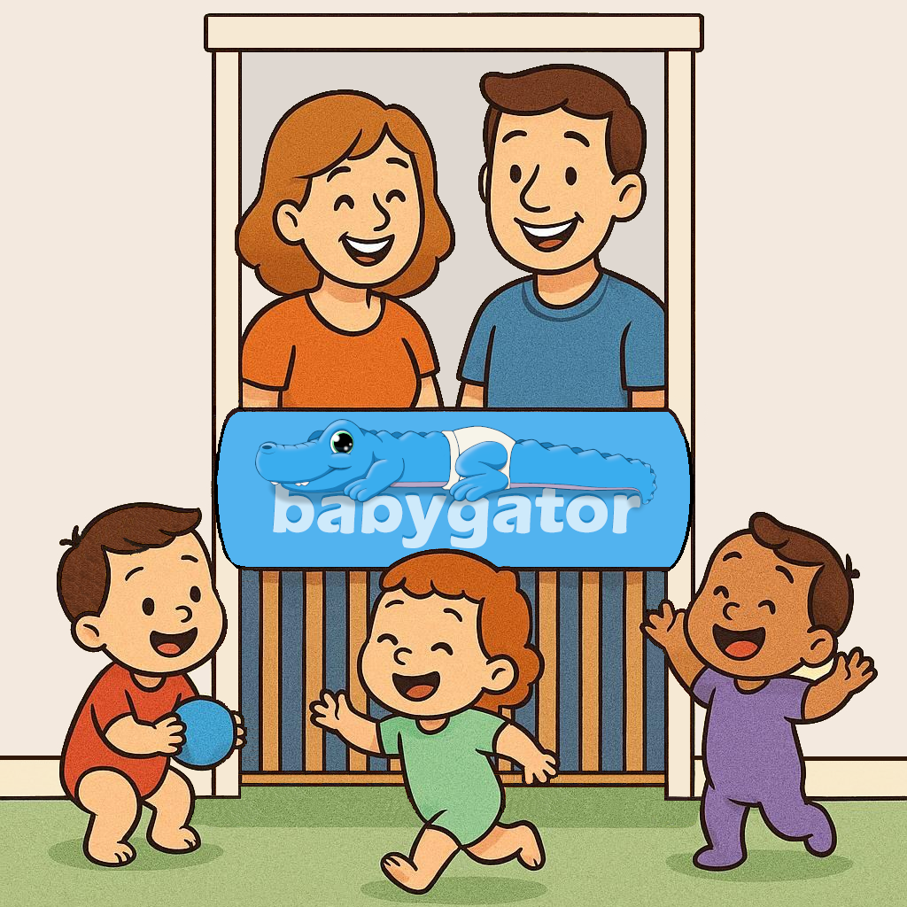 A happy family with babygator installed on their baby gate